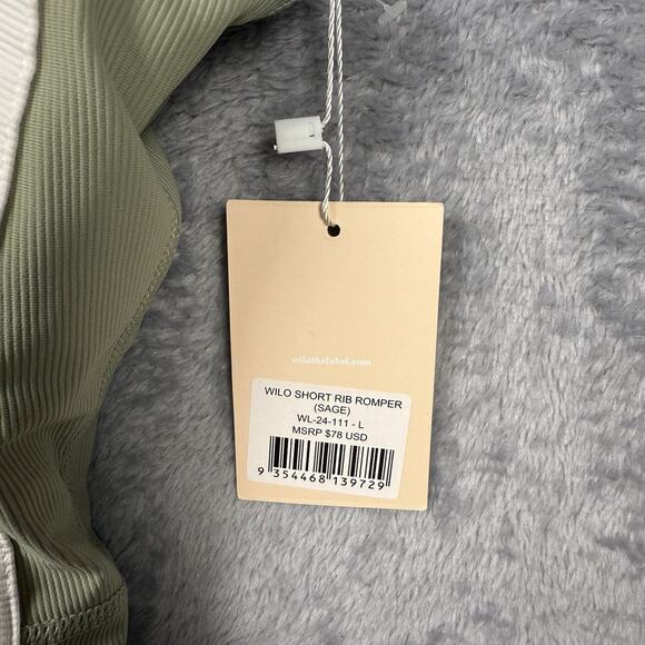 NWT WILO the Label Short Rib Romper Athletic Romper One Piece Sage Green Large - Picture 3 of 9